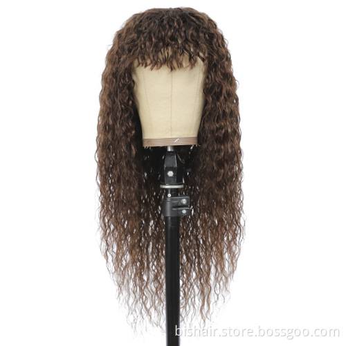 Wholesale Human Hair Wig With Bangs Water Wave Hair Colored Dark Brown Brazilian Hair Full Machine Wigs For Black Women Remy Wig
